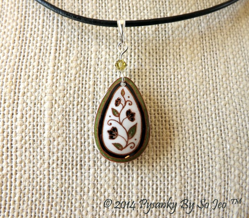 Green and White Spring Vines Teardrop Earrings and Matching Necklace Pysanky Jewelry by So Jeo